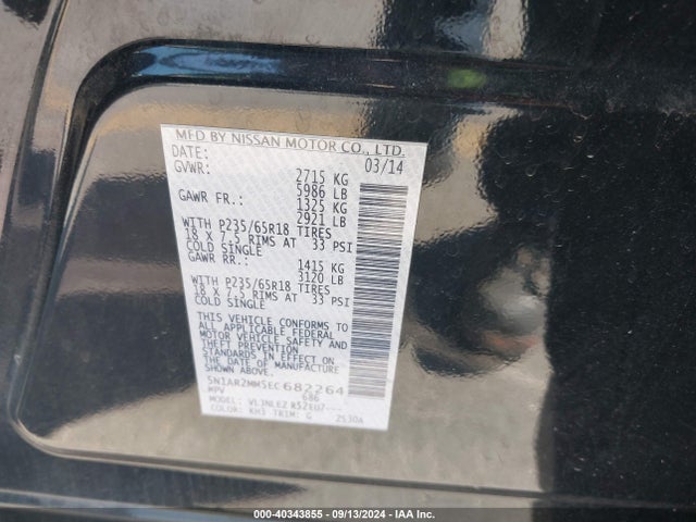 Nissan Pathfinder Sv 2014 5N1AR2MM5EC682264 Image 9
