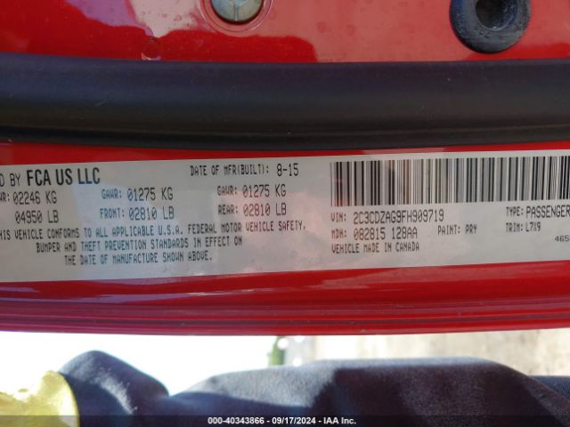 2C3CDZAG9FH909719 Dodge Challenger Sxt
