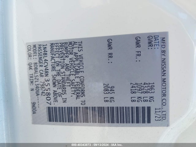 Nissan Altima Sr Fwd 2024 1N4BL4CV4RN355807 Image 9
