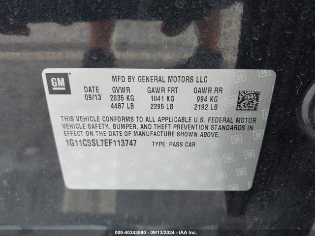 Chevrolet MALIBU 1LT 2014 1G11C5SL7EF113747 Image 9