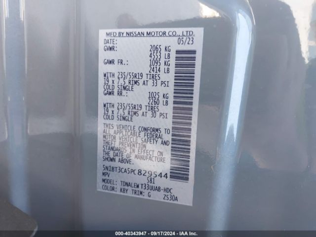 5N1BT3CA5PC829544 Nissan Rogue Sl Fwd