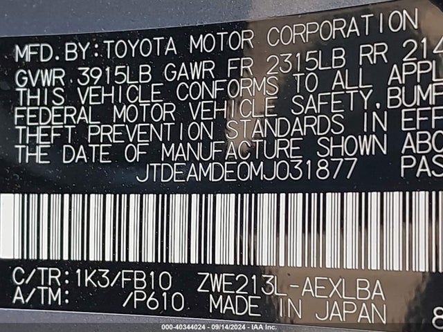 Toyota Corolla Hybrid Le 2021 JTDEAMDE0MJ031877 Image 9