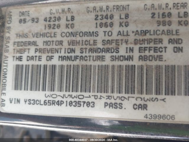1993 SAAB 9000 YS3CL65R4P1035703 Photo 8