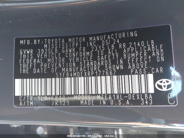Toyota COROLLA LE 2024 5YFB4MDEXRP177667 Image 9