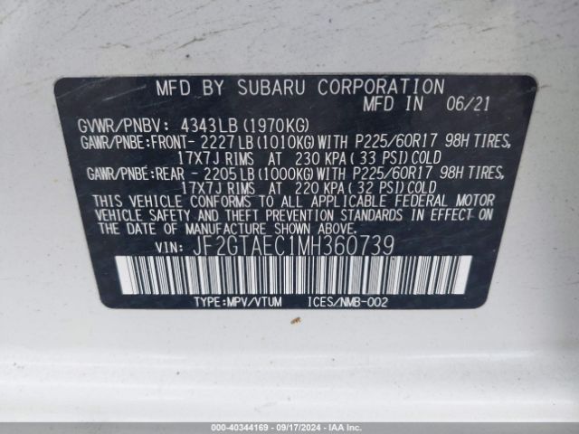 JF2GTAEC1MH360739 Subaru Crosstrek Premium