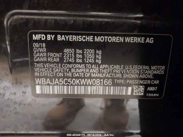WBAJA5C50KWW08166 BMW 530I