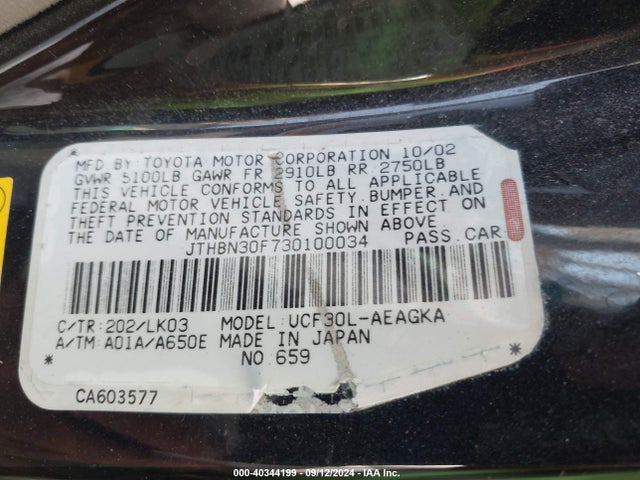 Aukcja sprzedaży 2003 Lexus Ls 430, vin: JTHBN30F730100034, numer aukcji: 40344199