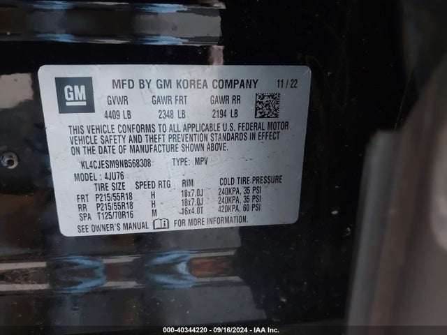 KL4CJESM9NB568308 Buick Encore Awd Preferred
