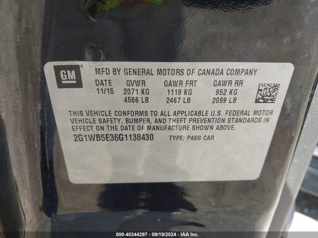 Chevrolet Impala Limited Lt 2016 2G1WB5E36G1138430 Image 9