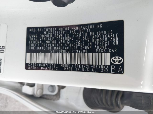 5YFBURHE6FP194808 Toyota COROLLA LE