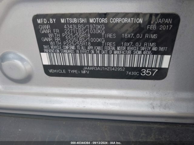 JA4AR3AU1HZ042952 Mitsubishi Outlander Sport 2.0 Es