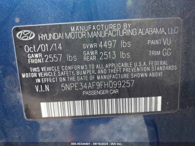 5NPE34AF9FH099257 Hyundai Sonata Sport