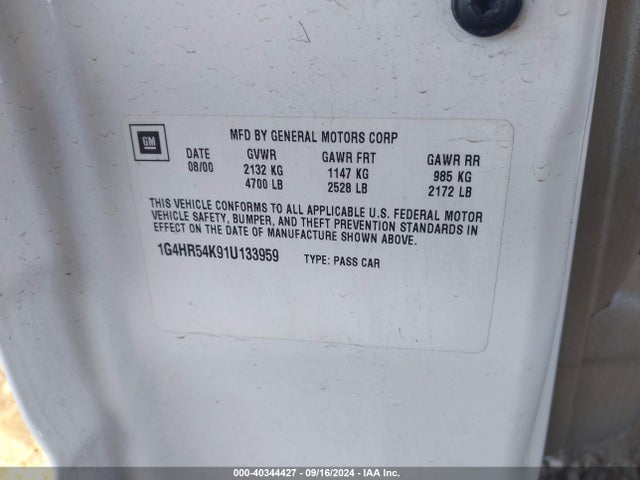 Продаж на аукціоні авто 2001 Buick Lesabre Limited, vin: 1G4HR54K91U133959, номер лоту: 40344427