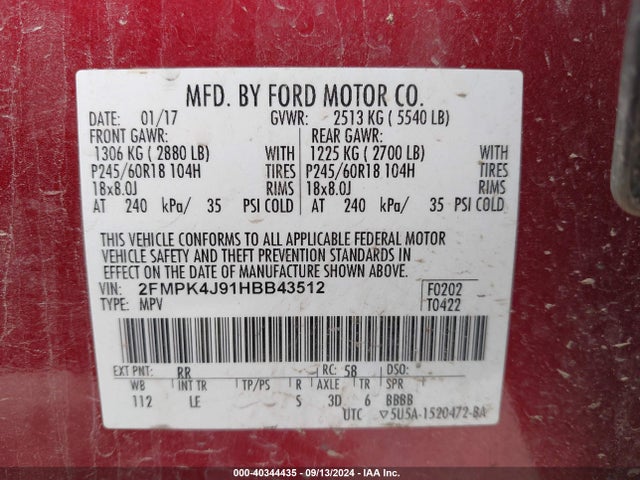 Ford EDGE SEL 2017 2FMPK4J91HBB43512 Image 9