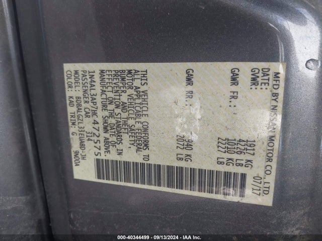 Nissan Altima 2.5 S 2017 1N4AL3AP7HC472575 Image 9