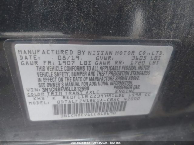 3N1CN8EV6LL812690 Nissan Versa Sv Xtronic Cvt