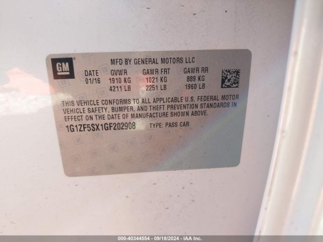 1G1ZF5SX1GF202908 Chevrolet MALIBU 2LT