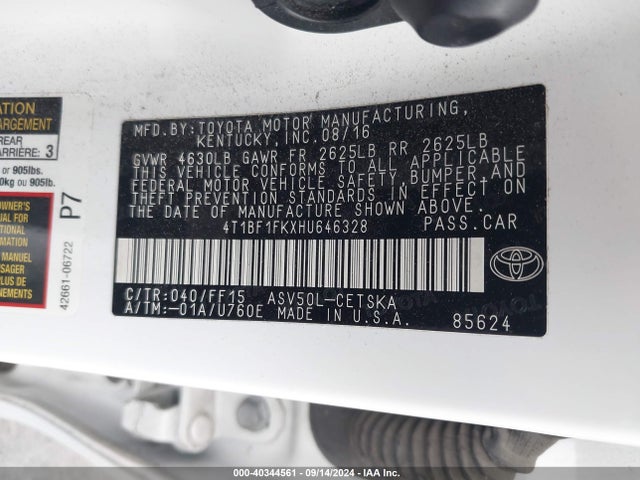 Toyota CAMRY SE 2017 4T1BF1FKXHU646328 Image 9