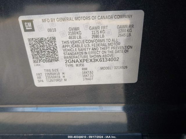 2GNAXPEX3K6134002 Chevrolet Equinox Premier