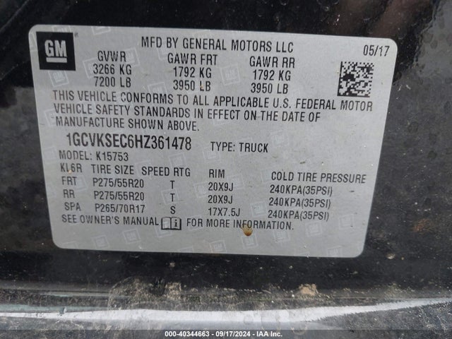 1GCVKSEC6HZ361478 Chevrolet Silverado 1500 1lz