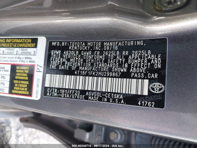 Toyota CAMRY SE 2017 4T1BF1FK2HU299867 Image 9