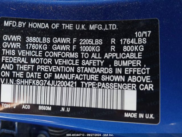 SHHFK8G74JU200421 Honda Civic Type R Touring