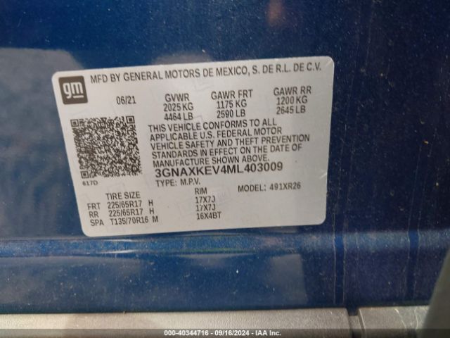 3GNAXKEV4ML403009 Chevrolet Equinox Fwd Lt