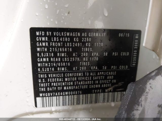 WVGBV7AX4GW004876 Volkswagen TIGUAN S