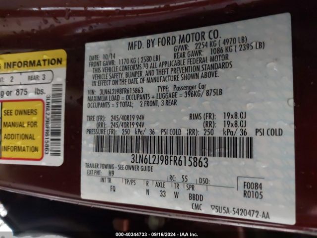 3LN6L2J98FR615863 Lincoln MKZ
