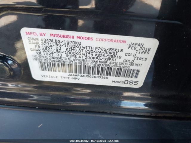 JA4AP3AU5GZ030369 Mitsubishi Outlander Sport 2.0 Es