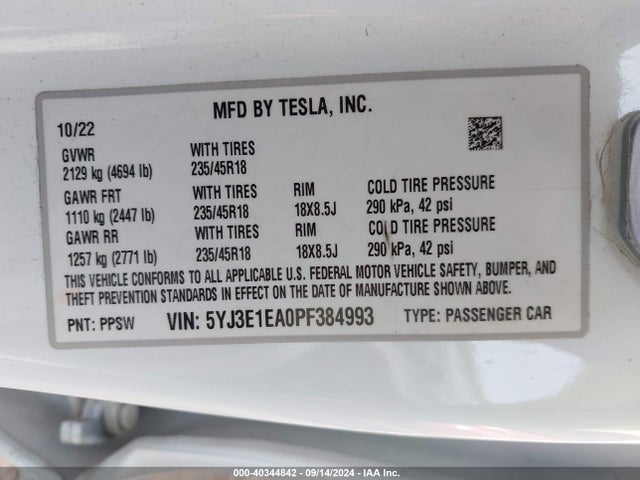 2023 TESLA MODEL 3 5YJ3E1EA0PF384993 Photo 8