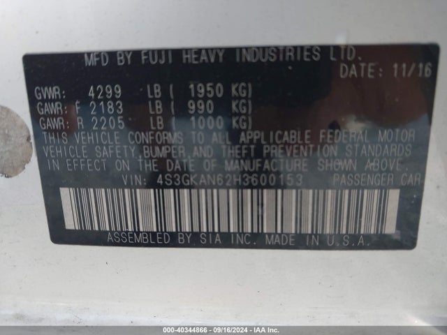 4S3GKAN62H3600153 Subaru Impreza 2.0i Limited