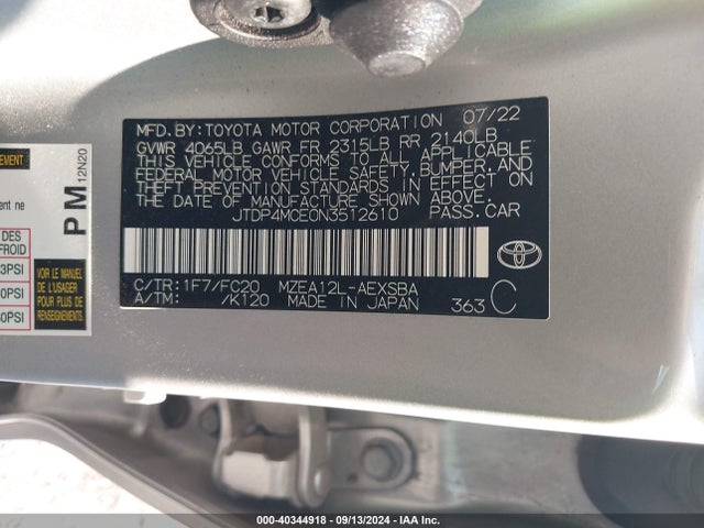 Toyota COROLLA SE 2022 JTDP4MCE0N3512610 Image 9