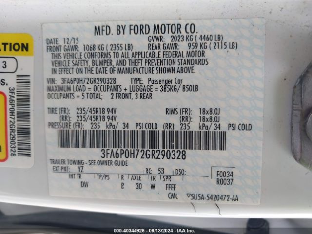 3FA6P0H72GR290328 Ford FUSION SE