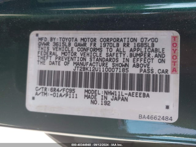 Продажа на аукционе авто 2001 Toyota Prius, vin: JT2BK12U110007185, номер лота: 40344948