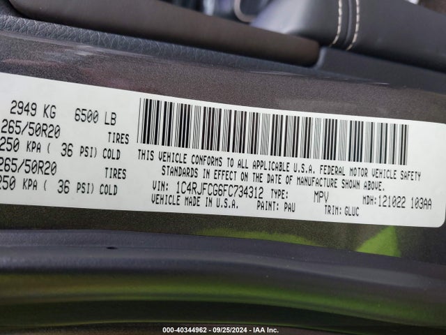 1C4RJFCG6FC734312 Jeep Grand Cherokee Overland