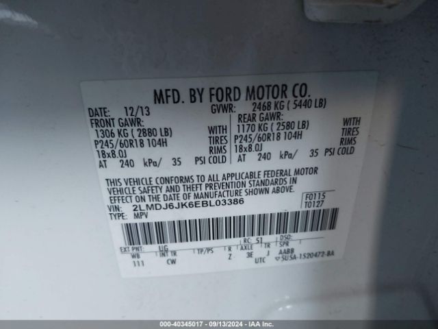 2LMDJ6JK6EBL03386 Lincoln MKX