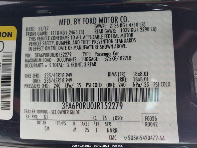 Ford Fusion Hybrid Titanium 2018 3FA6P0RU0JR152279 Image 9