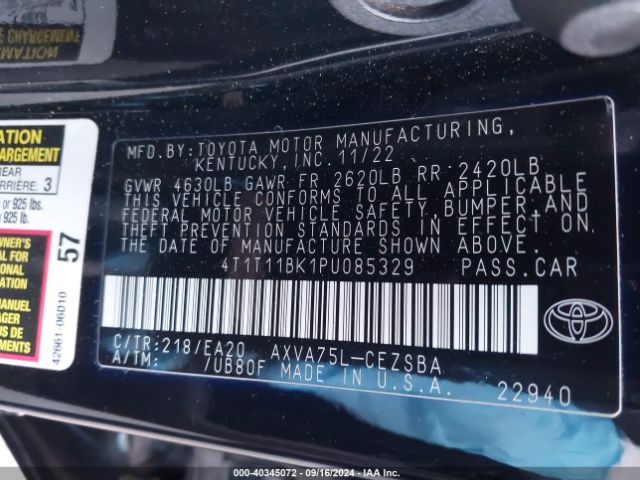 4T1T11BK1PU085329 Toyota Camry Se Awd
