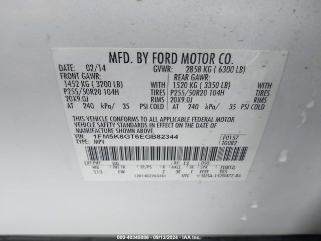Ford EXPLORER SPORT 2014 1FM5K8GT6EGB82344 Image 9