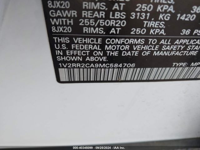 1V2RR2CA9MC584706 Volkswagen Atlas 3.6l V6 Se W/technology R-line