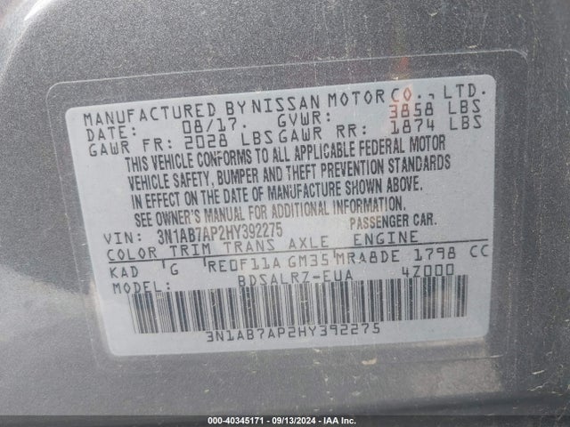 3N1AB7AP2HY392275 Nissan Sentra S/sl/sr/sv