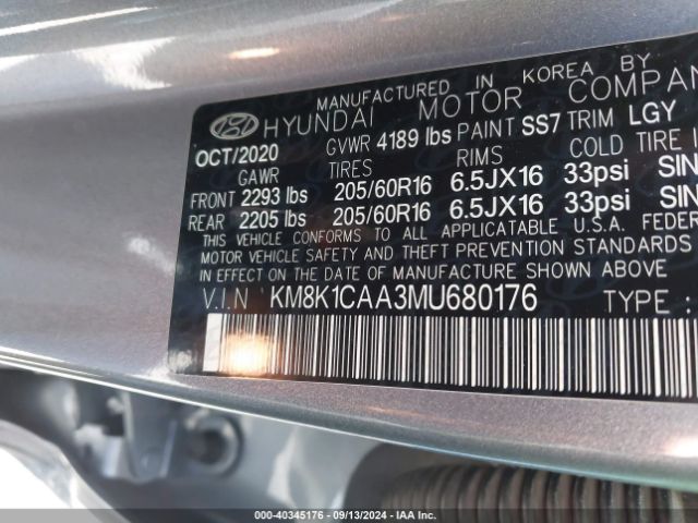 KM8K1CAA3MU680176 Hyundai Kona Se