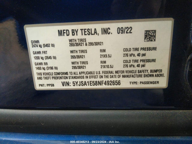 5YJSA1E58NF492656 Tesla Model S Dual Motor All-wheel Drive