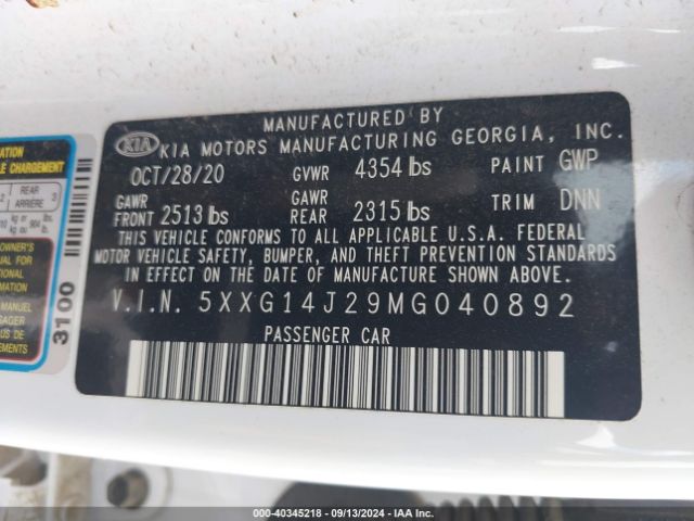 5XXG14J29MG040892 KIA K5 LXS