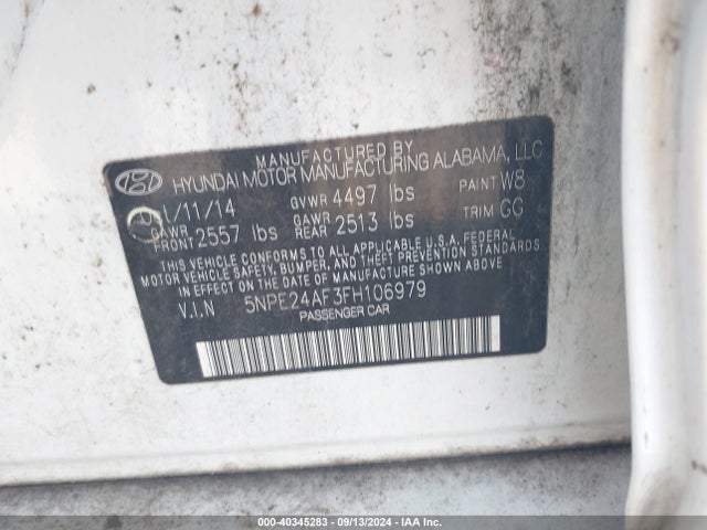 Hyundai SONATA SE 2015 5NPE24AF3FH106979 Image 9