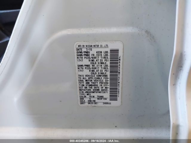 JN8AS5MT5FW672971 Nissan Rogue Select S