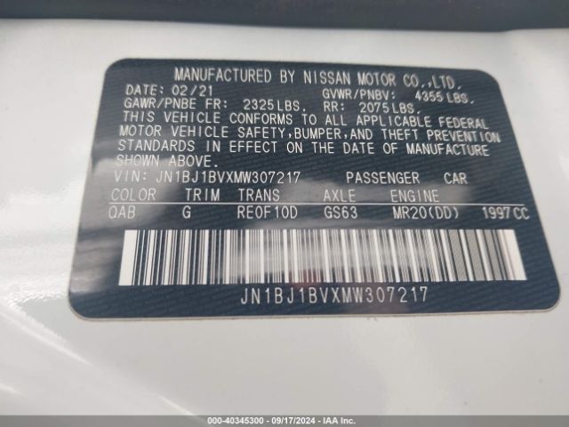 JN1BJ1BVXMW307217 Nissan Rogue Sport Sv Fwd Xtronic Cvt