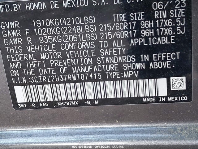 Honda Hr-v Awd Lx 2024 3CZRZ2H37RM707415 Image 9