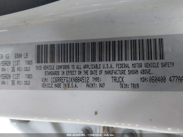 1C6RREFG1KN884512 RAM 1500 Big Horn/lone Star  4x2 5'7 Box